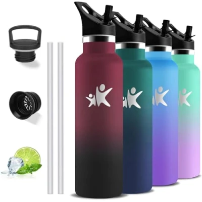 Abbildung von Trinkflasche 1l Edelstahl, mit Strohhalm, BPA Frei, Isolierflasche Doppelwandig, Auslaufsicher, Kann Dir Tragen, Wasserflasche für Wandern, Yoga, Camping
