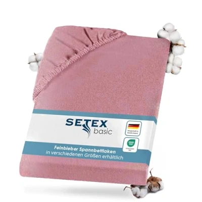 Abbildung von Setex Feinbiber Bettlaken mit Gummizug kuschelig weich Biber Spannbettlaken aus 100% Baumwolle rundum Spanngummi Bettwäsche ganzjährig Betttuch 90x200 cm Altrosa, 1 Stück