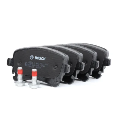 Abbildung von BOSCH 0 986 494 303 Bremsbelagsatz Low Metallic mit Schrauben Zubehör AUDI: A6 C6 Avant, Allroad, A8 D3, VOLKSWAGEN: Transporter 6 Bus