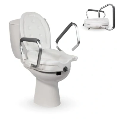 Abbildung von Mobiclinic®, Toilettensitzerhöhung, 17cm, mit Klappbaren, Gepolsterten Armlehnen und Deckel, passend für Ovale Toiletten, Ergonomisch, Leicht, Sicher, Europäische Marke, Modell Guadiana