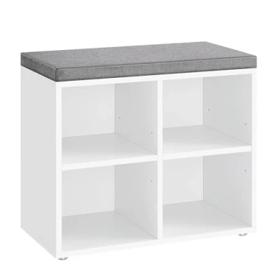Abbildung von VASAGLE Schuhbank, Schuhregal mit Sitzfläche, Sitzbank Stauraum, Kissen, 4 Fächer, verstellbare Ablagen, für Wohnzimmer, Flur, 30,5 x 59,6 48 cm, wolkenweiß Taubengrau LHS234W01