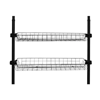 Abbildung von WENKO Korb Herkules, 2er Set Aufbewahrungskörbe in Draht Optik aus stabilem Stahl inklusive Halterungen Kunststoff zur Erweiterung des Teleskop Systems (B x H T): 94 8 38, Schwarz