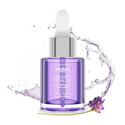 Abbildung von Vitabay Bakuchiol Facial Oil für Gesicht 40 ml Öl mit pflanzlichem Squalan Natürliche Alternative zu Retinol Serum Anti Aging Gesichtsserum Babchi