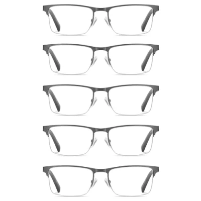 Abbildung von EYECEDAR 5 Stuks Lesebrille Herren Blau Licht Blocking Metall Gunmetal halbe Rahmen Federscharnier Anti Eyestrain Blendung Brillen Computer 1.00