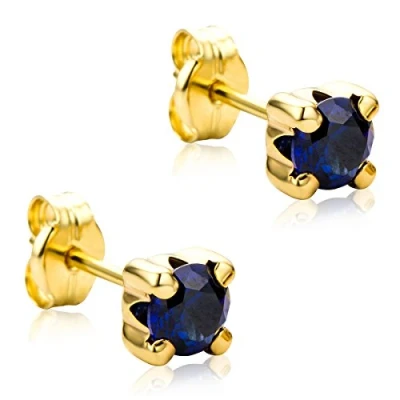 Abbildung von Orovi Damen Goldschmuck mit Edelstein Solitaire Ohrstecker Saphir in Krappenfassung/Gelbgold 9 Karat (375) / Blauer Edelstein, Geburtsstein, rund