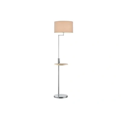 Abbildung von Trio Leuchten Stehleuchte Claas 400400107, Metall Nickel matt, Stoffschirm Grau, Ablage Holz, exkl. 1x E27