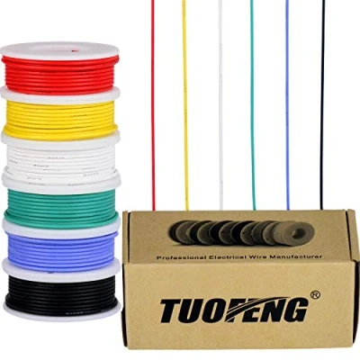 Abbildung von TUOFENG 22 AWG Elektronik kabel set verzinnter Kupferdraht Kit 0,32mm² Flexibler Litzen Silikon Leitungen Draht(6 verschiedene farbige 8 Meter Spulen)