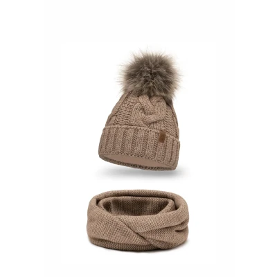 Abbildung von Vivisence 7014 Beanie AND LOOP Scarf SET Schlauchschal, Damen, Größe: One Size, Beige