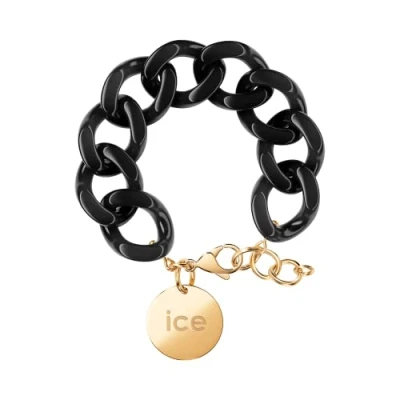 Abbildung von ICE Jewellery Chain bracelet Black Kettenarmband mit Schwarzfarbenen XL Maschen für Frauen, geschlossen einer goldenen Medaille (020354)
