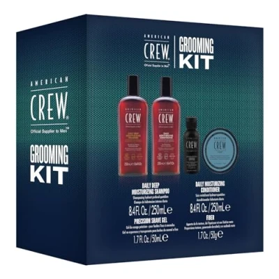 Abbildung von AMERICAN CREW Grooming Set für Männer: Daily Deep Moisturizing Shampoo (250 ml), Moisture Conditioner Precision Shave Gel (50 ml) &amp; Fiber Haarwachs starken Halt g)