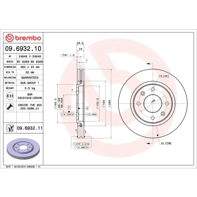 Abbildung von BREMBO COATED DISC LINE 09.6932.11 Bremsscheibe 260 24 4 innenbelüftet beschichtet mit Schrauben PEUGEOT: 406 Estate, Saloon