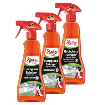 Abbildung von Poliboy Hochglanz Möbel Reiniger speziell für Hochglanzflächen entfernt Fingerspuren schnell und streifenfrei 5er Pack 5x375 ml (1,875 Liter) Made in Germany
