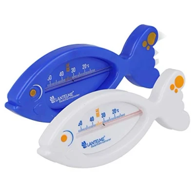 Abbildung von Lantelme 2 Stück Badethermometer Fisch in Farbe weiß blau Analog Thermometer für sicheres Baden Badewanne Baby Kleinkinder Kind und Erwachsene bis 52C Grad Wassertemperatur