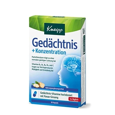 Abbildung von Kneipp Gedächtnis + Konzentration Gedächtnisvitamine hochdosiert mit Panax Ginseng 30 Kapseln (1 x 14.9 g)