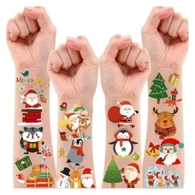 Abbildung von Leesgel Tattoos Kinder Weihnachten Temporäre für Kinder, 30 Blätter Wasserdichten Tatoos Aufkleben Kids Weinachtsdekorationen Mitgebsel Kindergeburtstag Party Zubehör