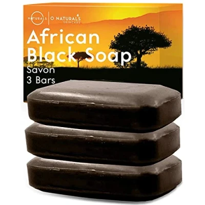 Abbildung von O Naturals 3x Afrikanische Schwarze Seife/African Black Soap 342g Natürlich, 100% Vegan &amp; Bio Zutaten Feuchtigkeitsspendende Seife Schwarz/Black African Die Gegen Akne Hilft
