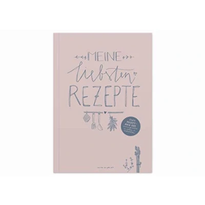 Abbildung von Rezeptbuch A5 zum Selberschreiben Meine liebsten Rezepte DIY Kochbuch, Backbuch schreiben, Design in Rosa Blau, FSC Papier, Softcover, 14,8 x 21 cm