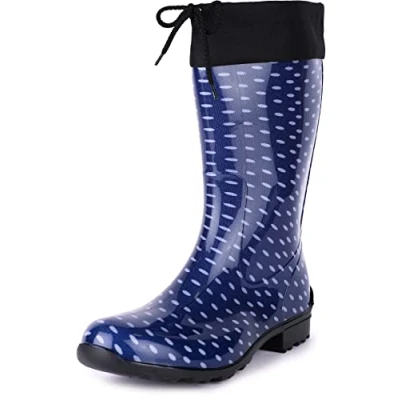 Abbildung von Ladeheid Gummistiefel Damen mit Stulpe Wasserdicht Regenstiefel für Jede Jahreszeit LA 968 (Dunkelblau/Punkte, 36 EU)