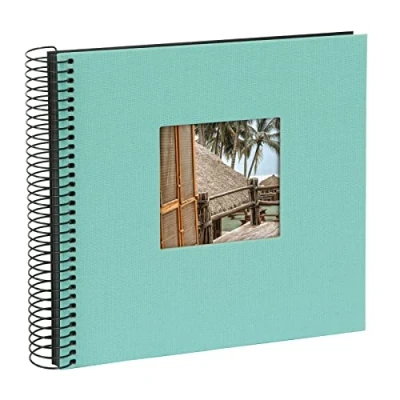 Abbildung von goldbuch 12707 Spiralalbum Bella Vista, Foto Album mit Fensterausschnitt für eigenes Bild, 20 x cm, Fotoalbum 40 schwarze Seiten, Erinnerungsalbum aus Leinen, Fotobuch Aqua