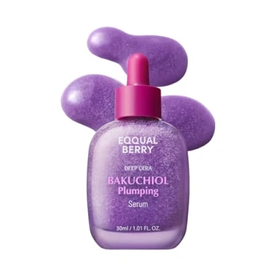Abbildung von EQQUALBERRY Bakuchiol Plumping Serum Poren und Faltenminimierer Retinol Alternative für empfindliche Haut verbessert Festigkeit Elastizität mit Ceramid, 30 ml