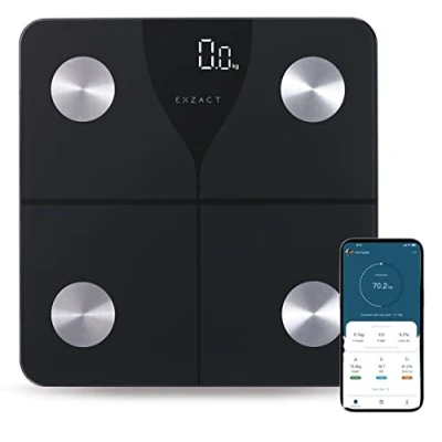 Abbildung von Exzact Digitale Personenwaage/Körperfettwaage mit APP iOS &amp; Android Bluetooth Körperanalysewaagen Kapazität: 180 kg kg/st/lbs Elektronische Waage