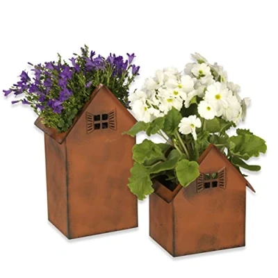 Abbildung von Hoberg Blumentöpfe In Rostoptik 2er Set Wetterbeständige eckige Pflanzkübel im Häuser Design 2 Größen Perfekt als Deko Für Garten, Teich, Balkon, Haustür &amp; Eingangsbereich Outdoor