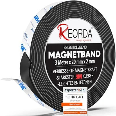 Abbildung von REORDA® Magnetband selbstklebend stark Magnetstreifen mit starkem 3M Kleber Magnetklebeband optimierter Magnetkraft Magnet Klebeband