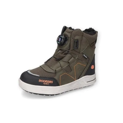 Abbildung von Dockers by Gerli Unisex Kinder Combat Boots, Jungen,Mädchen Stiefeletten,wasserabweisend,warm gefüttert,Booties,Khaki,33 EU