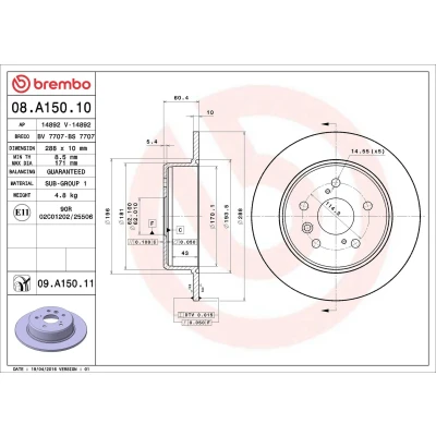 Abbildung von BREMBO COATED DISC LINE 08.A150.11 Bremsscheibe 288 10 5 voll beschichtet