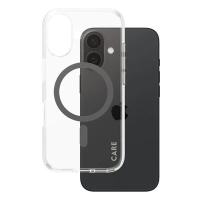 Abbildung von Apple iPhone 16 Hülle MagSafe Recycelter Kunststoff PanzerGlass Backcover/Hard Case Handyhülle Schwarz Shockproof/Stoßfest