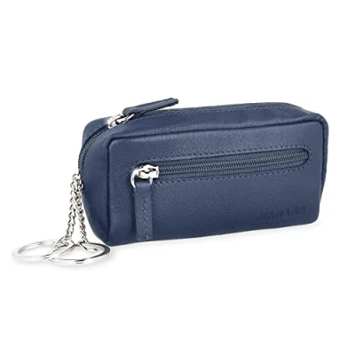 Abbildung von MANAGE XXL Schlüsseltasche Leder Blau für Damen und Herren mit Münzfach echtleder Schlüsseletui Schlüsselmäppchen keychain Unisex Schlüssel Autoschlüssel