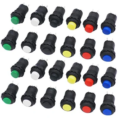 Abbildung von GTIWUNG 24 Stück Mini Push Button Schalter, 12mm Druckschalter, DruckTaster, ON OFF Druckknopf Selbsthemmender Schalter für Auto Boot Arduino DIY, AC 250V/1.5A 125V/3A, 6 Farben