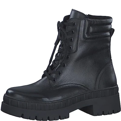 Abbildung von MARCO TOZZI Damen Stiefeletten zum Schnüren aus Leder Plateau, Schwarz (Black), 39