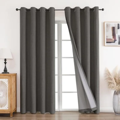 Abbildung von CUCRAF Vorhang 100% Blickdicht Leinen Gardinen mit Ösen Verdunklungsvorhänge Grau H245 x B140 cm 2er Set, Thermovorhang Kälteschutz Schallschutz für Wohnzimmer Schlafzimmer