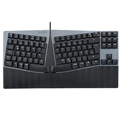 Abbildung von Perixx PERIBOARD 335BL DE, Kabelgebundene ergonomische mechanische Tastatur Low Profile Blue Clicky Switches Programmierbare Funktion Kompatibel mit Windows und Mac OS X Deutsch QWERTZ