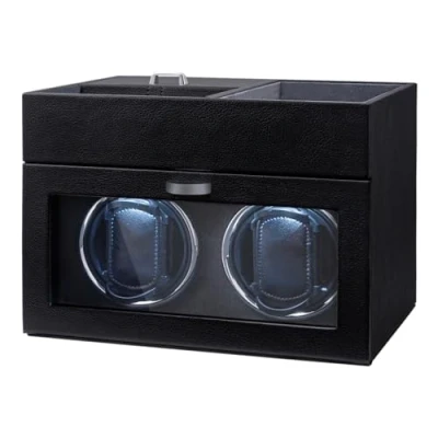 Abbildung von Mcbazel Multifunktionaler Uhrenbeweger für 2 Uhren, automatische Uhrenanzeige LED Licht Schmuckaufbewahrungsbox mit leisem Motor und 1 Rotationsmodus Färberei