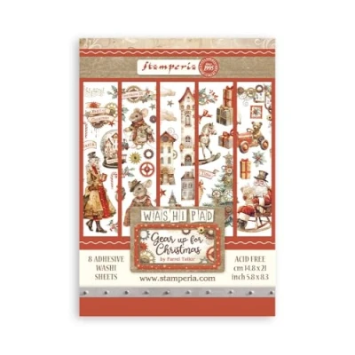 Abbildung von Stamperia Washi Pad for Scrapbooks, Albums, Cards, Bullet Journals, and More, Translucent, Easy to Cut, Acid Free, Perfect Hobbies, Crafts, Gifting (Gear up Christmas) (A5) (8 Sheets)