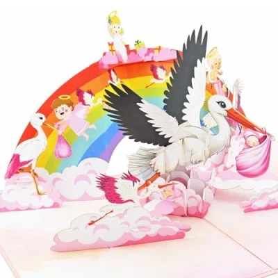 Abbildung von Favour Pop Up® NEU 3D Glückwunschkarte zur Geburt eines Mädchen. Beim Öffnen ist ein großartiger Überraschungseffekt garantiert. XP965
