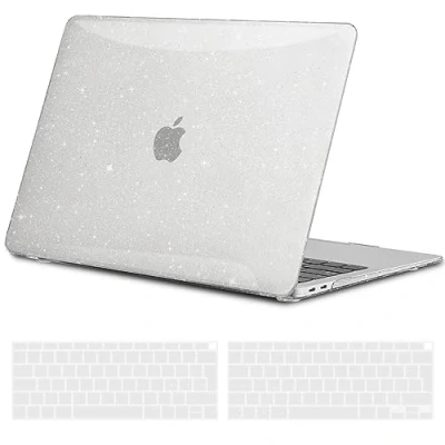 Abbildung von TECOOL Hülle für MacBook Air 13 Zoll Retina 2021 2020 2019 2018 (M1 A2337/A2179/A1932), Ultradünn Schutzhülle Hartschale Transparent Case + EU Tastaturschutz Mac 13&quot; mit Touch ID, glitzer klar