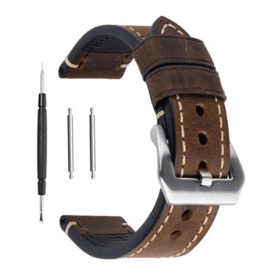 Abbildung von Ersatz Uhrenband, echtes Leder, für Armbanduhr, Vintage Stil, Herren/Frauen, mit Edelstahlschnalle, schwarz/braun, 20 mm/22 mm/24 mm, dunkelbraun, 22 mm