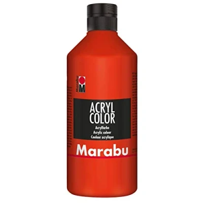 Abbildung von Marabu 12010075006 Acryl Color zinnoberrot 500 ml, cremige Acrylfarbe auf Wasserbasis, schnell trocknend, lichtecht, wasserfest, zum Auftragen mit Pinsel und Schwamm Leinwand, Papier Holz