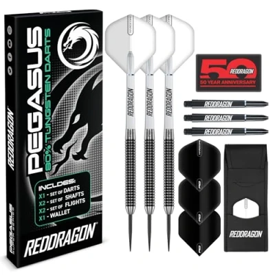 Abbildung von RED DRAGON Pegasus 30 Gramm Professionelles Tungsten Steeltip Dart Set mit Flights, Schäften (Shafts) und Brieftasche