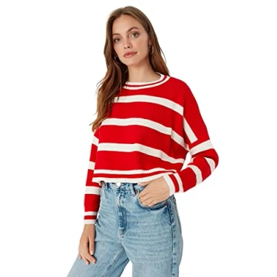 Abbildung von Trendyol Damen Regular fit Basic Crew Neck Knitwear Sweater Pullover, Red, M
