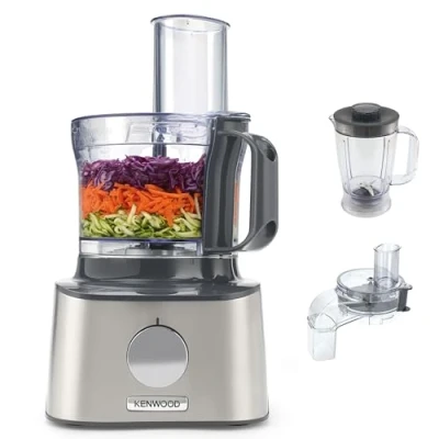 Abbildung von Kenwood Multipro Compact FDM304SS Food Processor, Powerful Kitchen Appliance with 2.1 L Work Container, Acrylic Mixing Attachment, Cube Cutter, Metal Housing, 800 W, Gray