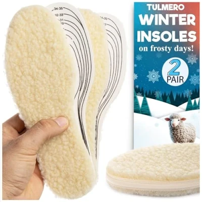 Abbildung von Einlegesohlen Kinder zum Zuschneiden, Lammfell Sohle Kinder, Warm, Lammwoll Natur Latex Wintersohlen, Wollsohlen für Kinderschuhe, 2 Paare, Größe 22 36 TULMERO