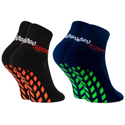 Abbildung von Rainbow Socks Jungen Mädchen Neon Sneaker Sport Stoppersocken 2 Paar Schwarz Blau Größen 30 35
