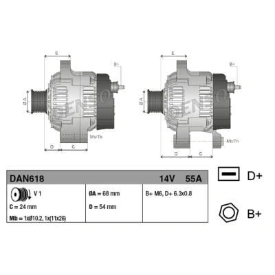 Abbildung von DENSO DAN968 Lichtmaschine 14V 40A