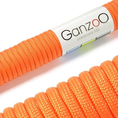 Abbildung von Ganzoo Paracord 550 Seil Orange 4mm Schnur Typ 3, Nylon &amp; Polyester, ideal für Basteln von Hundeleine Halsband Armband/Camping Survival und Outdoor 15 Meter Allzweckseil 7 Innenstränge