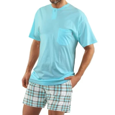 Abbildung von sesto senso Herren Schlafanzug Kurz Kariert Pyjama Baumwolle Kurzarm T Shirt Pyjamahose Zweiteilig Set XXL 2576/17