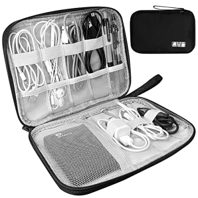 Abbildung von HCFGS Elektronische Tasche, Reisetasche, Kabel Organizer stoßfest, feuchtigkeitsabweisend, Aufbewahrung, tragbar, Zubehör für Festplatten, Kabel, Ladegerät, USB, SD Karte (schwarz)
